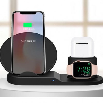 Hot sale 3 in 1 Universal 15W Qi Wireless Charger for Iphone11 Quick Charging 3.0 Dock Stand for Apple Airpods Watch