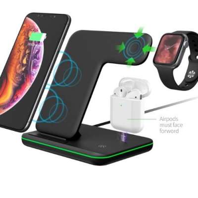 Amazon hot sale Qi Certified 3 in 1 Fast 15w Wireless Charger For Airpod TWS Watch