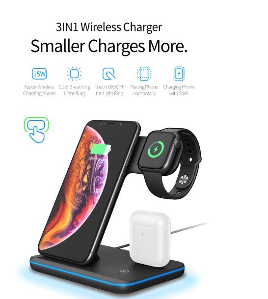 2020 New 15W Fast Wireless Charger 3 in 1 Wireless Charging Stand With Desk Lamp